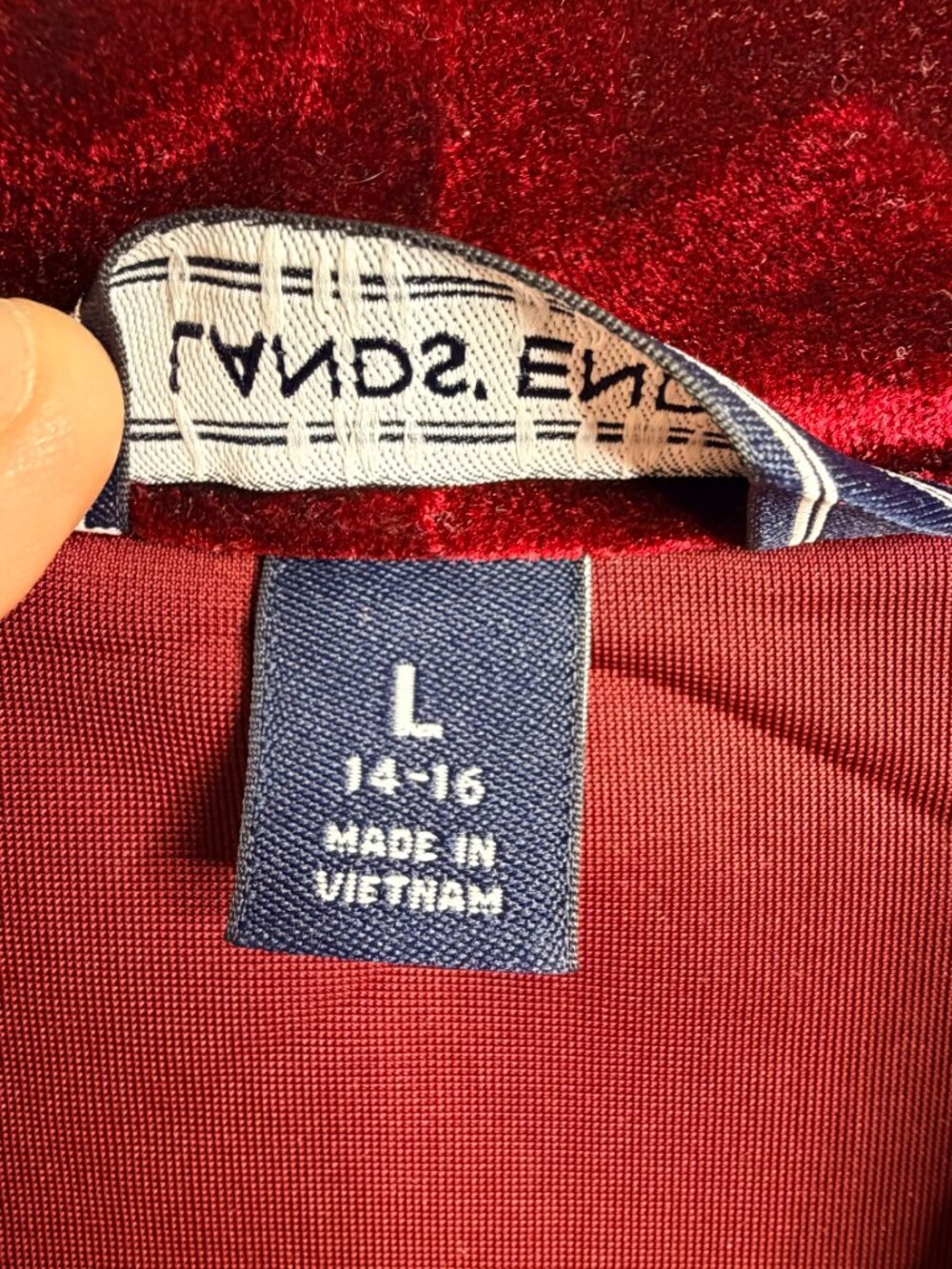 2/$30 Lands' End Velvet V-Neck Top 3/4 Sleeve Rich Burgundy Large #A4398 - Picture 8 of 10